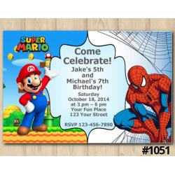 Twin Super Mario and Spiderman Invitation